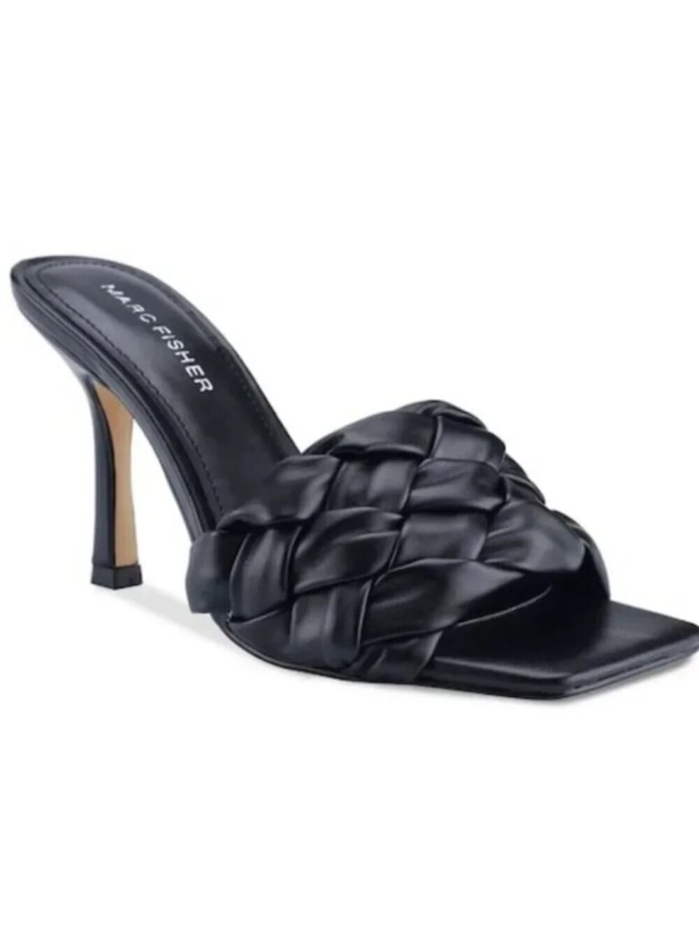 Marc Fisher Brizo Sandal Black Heel Square Toe Braided Strap Women's Size 7.5